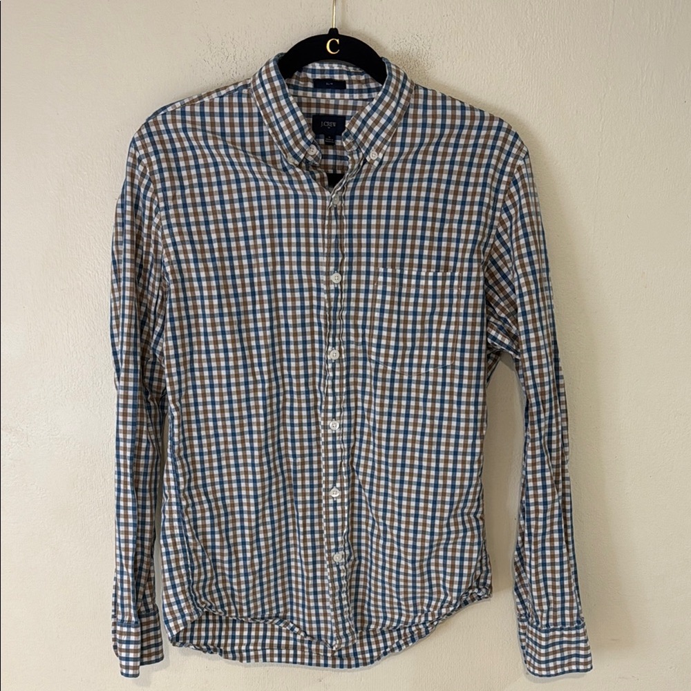 J. Crew Blue and Brown Casual Button Down Shirt